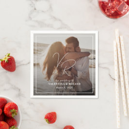 Chic Zwart-wit foto Moderne bruiloft Servet