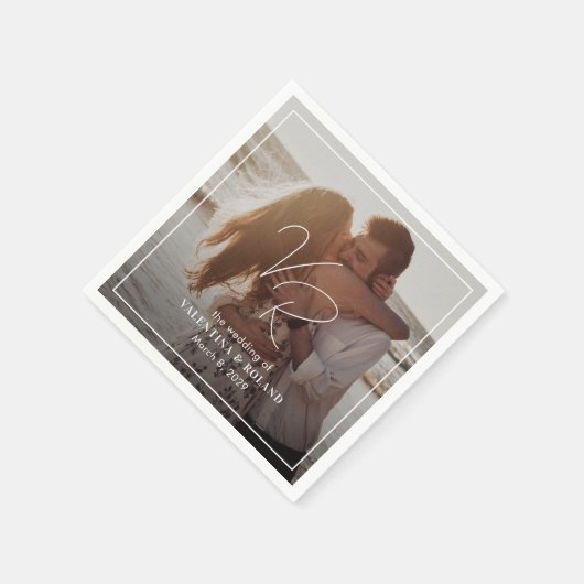 Chic Zwart-wit foto Moderne bruiloft Servet (Hoek)