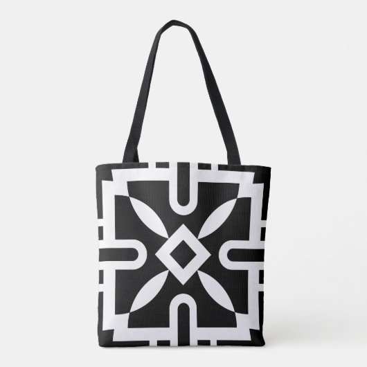 Chic zwart-wit geometrisch diamantpatroon tote bag (Achterkant)
