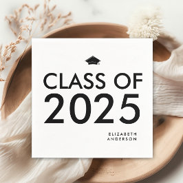 Chic Zwart-Wit Gepersonaliseerde Graduation Party Servet