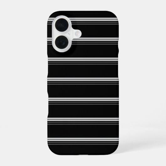 Chic zwart wit gestreept iPhone 16 hoesje (Achterkant)