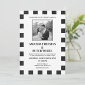 Chic Zwart & Wit Glitter Checkerboard Wedding Kaart (Staand voorkant)