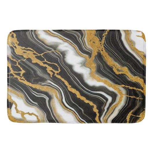Chic zwart wit goud marmer look glamour badmat (Voorkant)