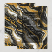 Chic Zwart Wit Goud Marmeren Look Glam Wedding Kaart (Voorkant / Achterkant)