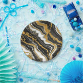 Chic Zwart Wit Goud Marmeren Look Glam Wedding Papieren Bordje (Feest)