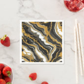 Chic Zwart Wit Goud Marmeren Look Glam Wedding Servet (Insitu)