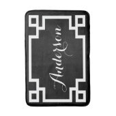Chic Zwart-wit Grieks Key Custom Monogram Badmat (Voorkant Verticaal)