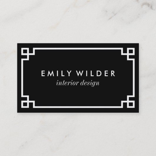 Chic zwart-wit Griekse sleutel Visitekaartje (Voorkant)