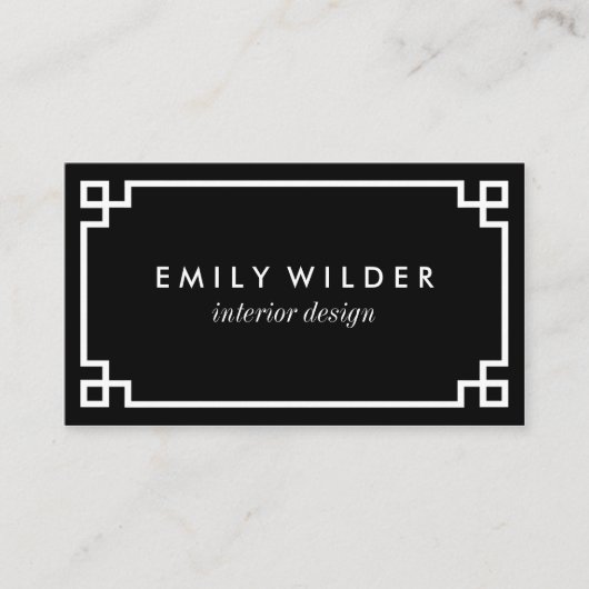 Chic zwart-wit Griekse sleutel Visitekaartje (Voorkant)