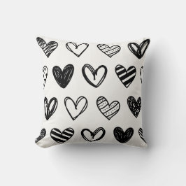 "Chic Zwart & Wit Hart Kussen – Stijlvol Huis Deco