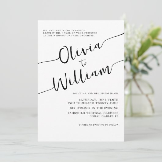 Chic zwart-wit huwelijksuitnodiging kaart (Staand voorkant)