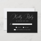 Chic zwart wit kalligrafie script bruiloft RSVP kaartje (Voorkant)