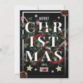 Chic Zwart Wit Kerst Foto Feestdagenkaart (Voorkant)