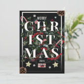 Chic Zwart Wit Kerst Foto Feestdagenkaart (Staand voorkant)
