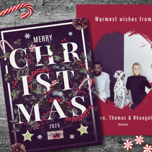 Chic Zwart Wit Kerst Foto Feestdagenkaart