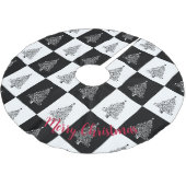Chic Zwart Wit Kerstbomen Geruit Patroon Kerstboom Rok (Gekanteld)