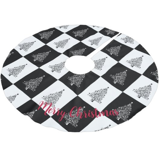 Chic Zwart Wit Kerstbomen Geruit Patroon Kerstboom Rok (Gekanteld)