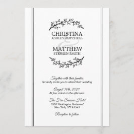 Chic Zwart Wit Laurel Krans Branches BRUILOFT Kaart