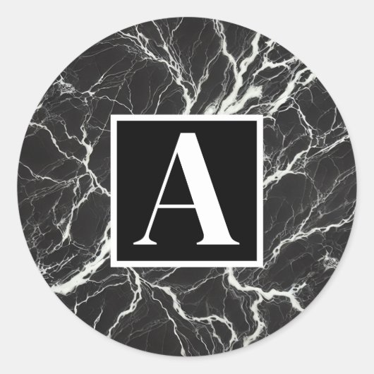 Chic Zwart & Wit Marmer Look Glamour Ronde Sticker (Voorkant)