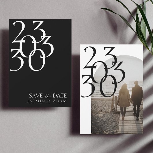 Chic Zwart Wit Minimaal Foto Bruiloft Save The Date