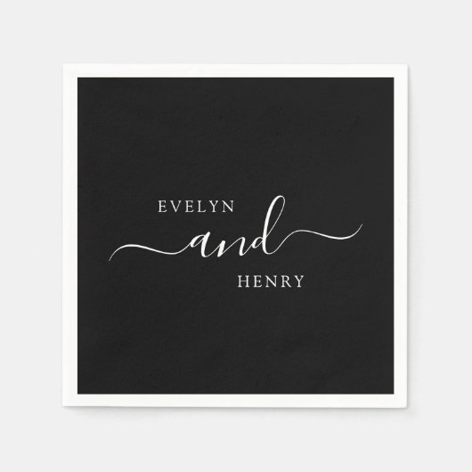 Chic zwart-wit minimalistisch bruiloftsfeest servet (Voorkant)