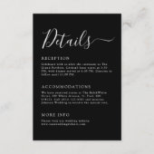 Chic zwart-wit minimalistische bruiloft details informatiekaartje (Voorkant)