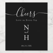 Chic zwart-wit minimalistische bruiloft juichen wijn etiket (Enkel label)