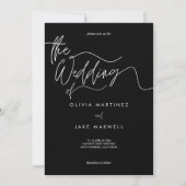 Chic Zwart & Wit Modern Script Trouwen Kaart (Voorkant)