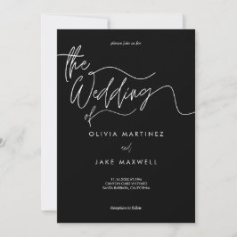 Chic Zwart & Wit Modern Script Trouwen Kaart