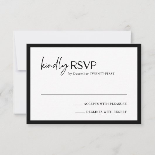 Chic zwart-wit moderne bruiloft RSVP kaartje (Voorkant)