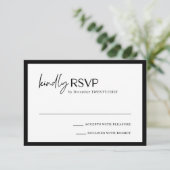 Chic zwart-wit moderne bruiloft RSVP kaartje (Staand voorkant)
