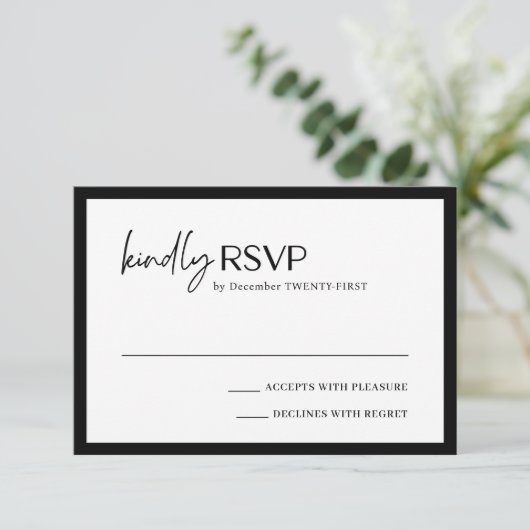Chic zwart-wit moderne bruiloft RSVP kaartje (Staand voorkant)