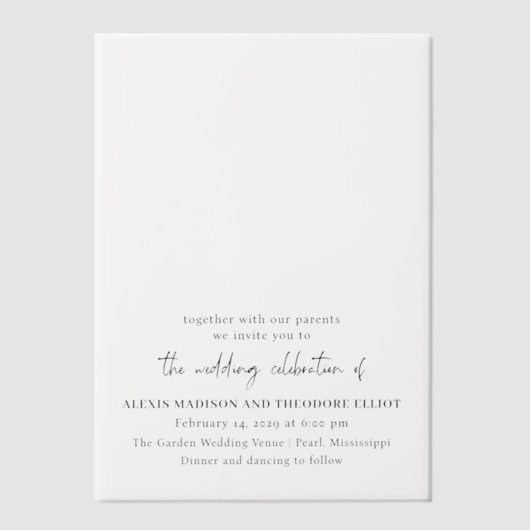 Chic zwart-wit moderne bruiloft vellum uitnodigingen (Voorkant)