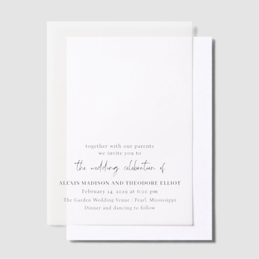 Chic zwart-wit moderne bruiloft vellum uitnodigingen (Offset)