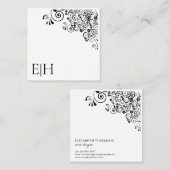 Chic Zwart Wit Monogram Bloemenrol Vierkante Visitekaartje (Voorkant / Achterkant)