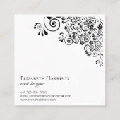 Chic Zwart Wit Monogram Bloemenrol Vierkante Visitekaartje (Achterkant)