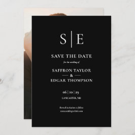 Chic zwart-wit monogram foto bruiloft save the date