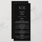 Chic zwart-wit monogram huwelijksdiner menu (Voorkant / Achterkant)