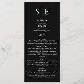Chic zwart-wit monogram huwelijksdiner menu (Voorkant)
