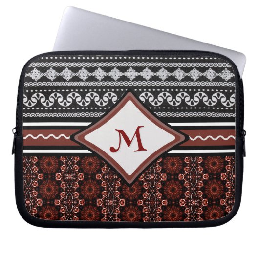 Chic Zwart, Wit & Rood Abstract Tribal Laptop Sleeve (Voorkant)