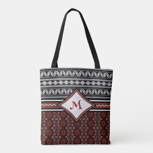 Chic Zwart, Wit & Rood Abstract Tribal Tote Bag (Achterkant)