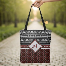Chic Zwart, Wit & Rood Abstract Tribal Tote Bag