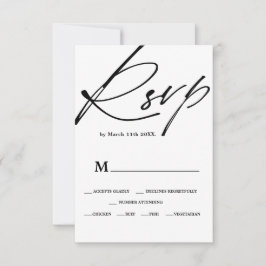 Chic zwart wit script kalligrafie rsvp bruiloft kaartje