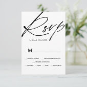 Chic zwart wit script kalligrafie rsvp bruiloft kaartje (Staand voorkant)