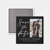 Chic Zwart Wit Script Koppel Foto Opslaan van de D Magneet (Voorkant / Achterkant)