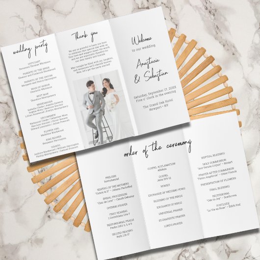 Chic Zwart & Wit Script Trifold Wedding Programma Flyer