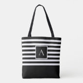 CHIC ZWART WIT STREEP Vierkante letter Monogram Tote Bag (Achterkant)