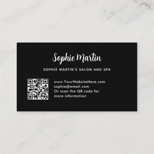 Chic zwart-wit strepen en boog | QR-code Visitekaartje (Achterkant)
