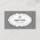 Chic zwart-wit strepen en boog | QR-code Visitekaartje (Voorkant)