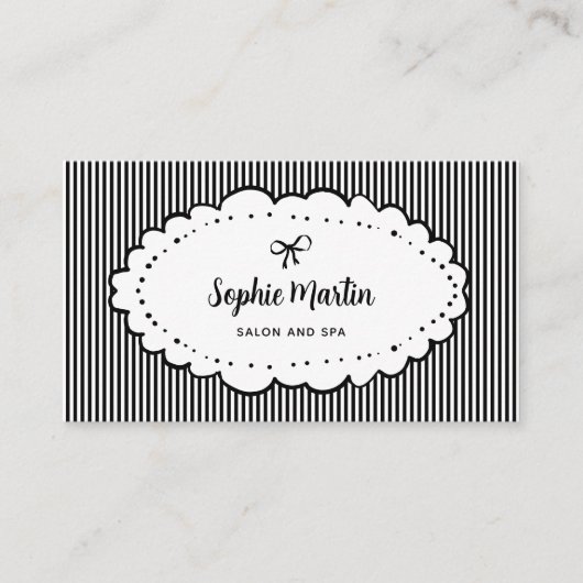 Chic zwart-wit strepen en boog | QR-code Visitekaartje (Voorkant)